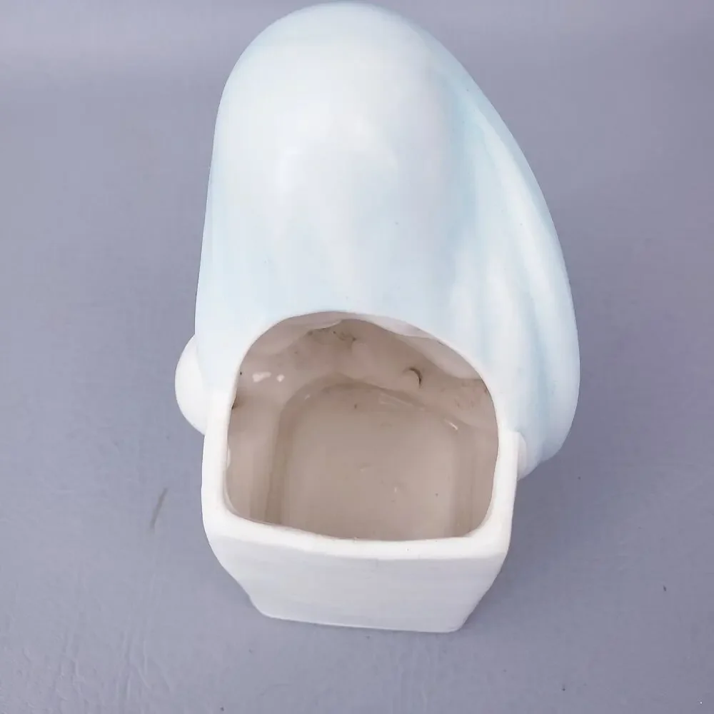 Vintage Virgin Mary Praying Madonna Ceramic Planter Vase Blue Veil Gold Accents